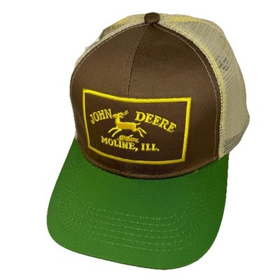 John Deere Trucker Hat Snapback Cap Hidden Deer Artwork Moline Ill Brown Green