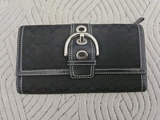 COACH Y2K SIGNATURE TRI FOLD LONG WALLET BLACK SILVER 8 X4.5 VINTAGE