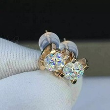 3Ct Lab Created Diamond Push Back Solitaire Stud Earrings 14K Rose Gold Finish