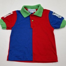 Vintage OshKosh B'Gosh Baby Polo Shirt Made in USA Sz 6-9 Mths. Blue Green Snap