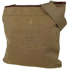 Prada Jacquard Shoulder Bag Canvas Brown #BS2777