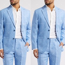 Light Blue Men's Suit Wedding Groomsmen Tuxedo Event Party Prom Slim Fit 2 Piece