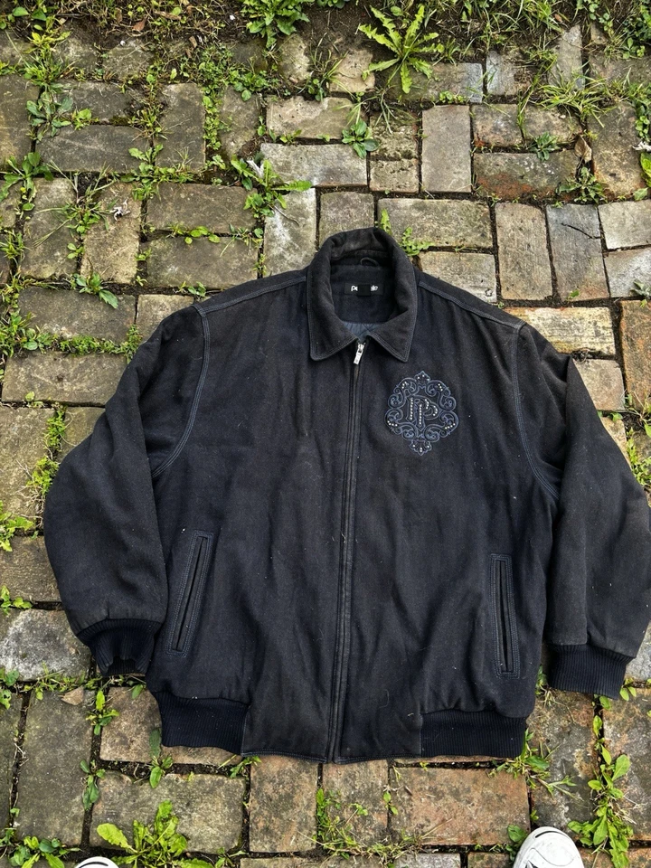 Pelle Pelle Men's Navy Blue Wool Blend Jacket Studded 3xl Full Zip Coat - Image 3 of 4