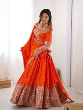 Wedding Sangeet Party Wear Orange Lehenga choli