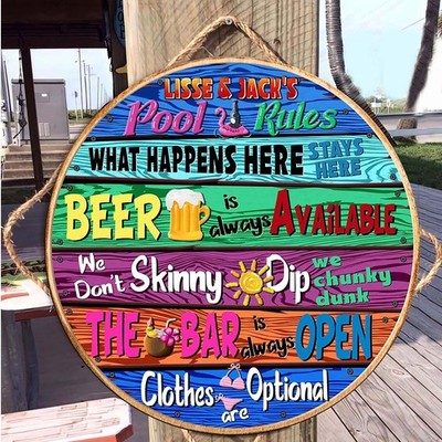 Custom Pool Rules Wood Sign, Outdoor Patio Poolside Decor Housewarming Gift
