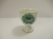 White Egg Cup W/ Green Rose & Golden-Colored Trim