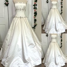 Vintage Satin Wedding Dresses Beading Sleeveless Strapless Bridal Ball Gowns