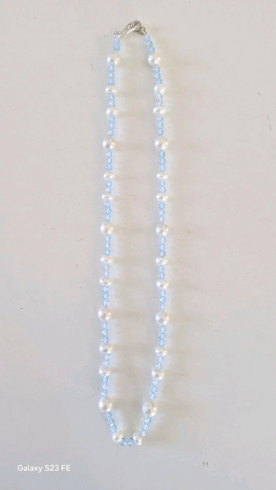 Schweizer Topas mit  weißen  Perlen Kette 80 cm. - Bild 3 von 4