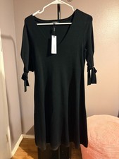 525 America Little Black Knit Dress with Bows on Sleeves Sz PM - NWT