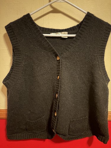 VTG Orvis Shetland Wool Sweater Vest Pockets Womens Large Button Front Black