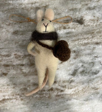 Adorable Felt Mouse Ornament Holding An Acorn Hat