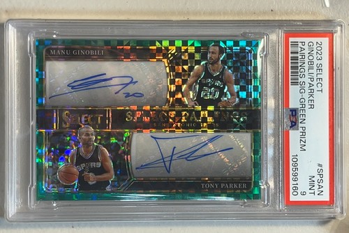 Manu Ginobili / Tony Parker PSA 9 Pop 1 Highest 2023 Select /5 Green Dual Auto