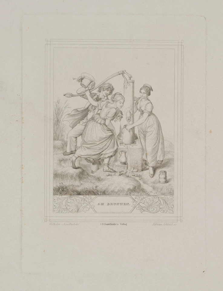 SCHLEICH (*1812) nach KAULBACH (*1805), Am Brunnen, Muntere Mägde, Sst. - Bild 4 von 4