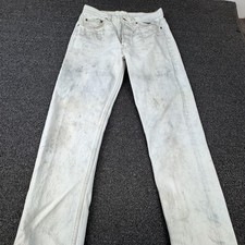 Vintage Levis 501 Jeans Mens 33x34 White Denim Made USA Distressed 80s Stained