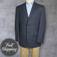 JOSEPH  FEISS Mens Blazer 44L WOOL Navy Sport Coat Two Button Jacket Windowpane