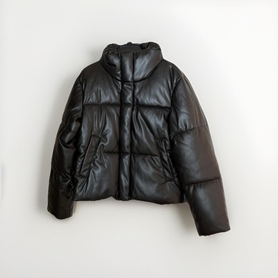 Women's Quilted Faux Leather Puffer Jacket