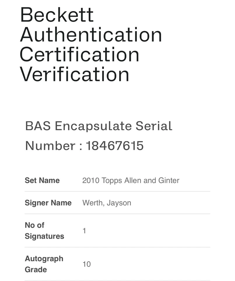 Tarjeta firmada por Jayson Werth Topps Allen & Ginter losa Beckett IP Auto Phillies a Foto 3 de 3