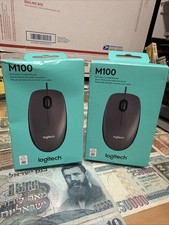 Lot of 2 x Logitech M100 Full Size Corded Mouse Black Sealed NEW