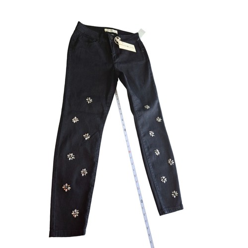 Ashley Mason Black Skinny Jeans With Floral Sequins Youth Girls Size 5