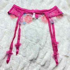 NWOT For Love And Lemons Women's Luella Pink Floral Garter Belt Size M 12471