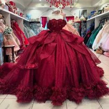 Red Quinceanera dress with off shoulder lace beads 15 16 party ball Gowns