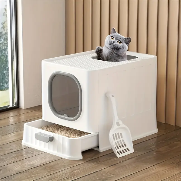 Xxl Katzentoilette Mit Deckel Groß Katzenklo Katzen Wc Hauben Klo Sieb 50Cm Neu-image