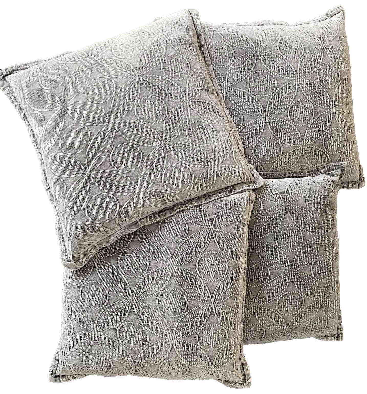 4 KIRKLANDS Gray Medallion Chenille Jacquard Floral 20" Pillow Covers w