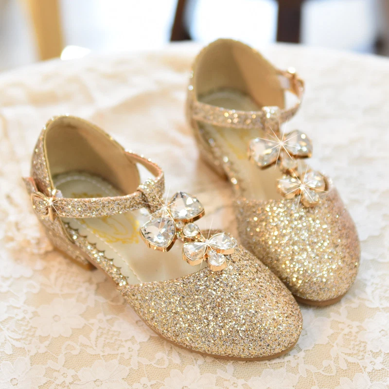 Childrens Fashion Shoes Girls Princess Shoes Soft Sole Golden Stage Crystal Dan