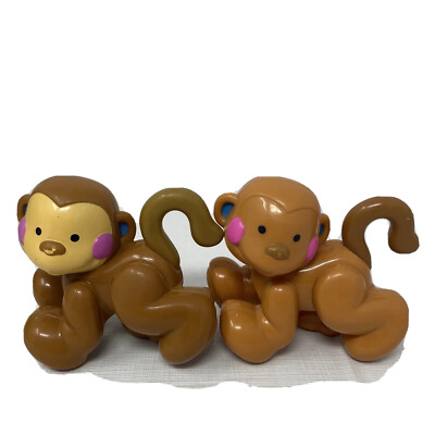 2 Hanging Flexible Honey Brown 4'' Toy Monkey w Rosy Cheeks