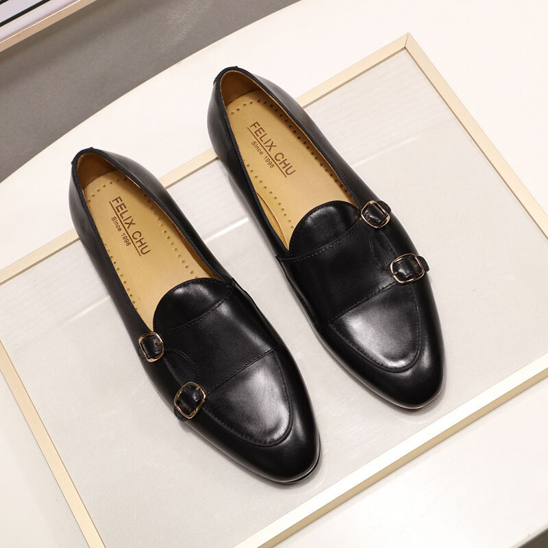 Businessman Cow Leather Vintage Dress Shoes With Buckle Closure To Look More Manly