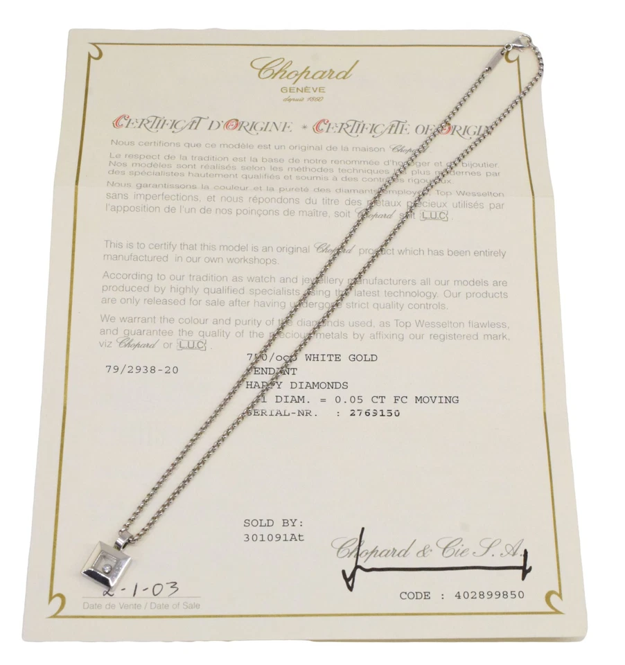 Collar Colgante Cuadrado Chopard Happy Diamonds Oro Blanco 18k + Certificado 79/2938-20 Foto 4 de 4