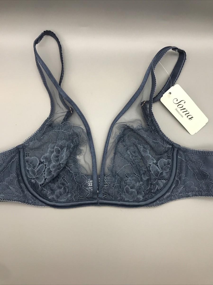 Soma Breathtaking Unlined Plunge Bra Size 32A NWT Slate Blue | eBay