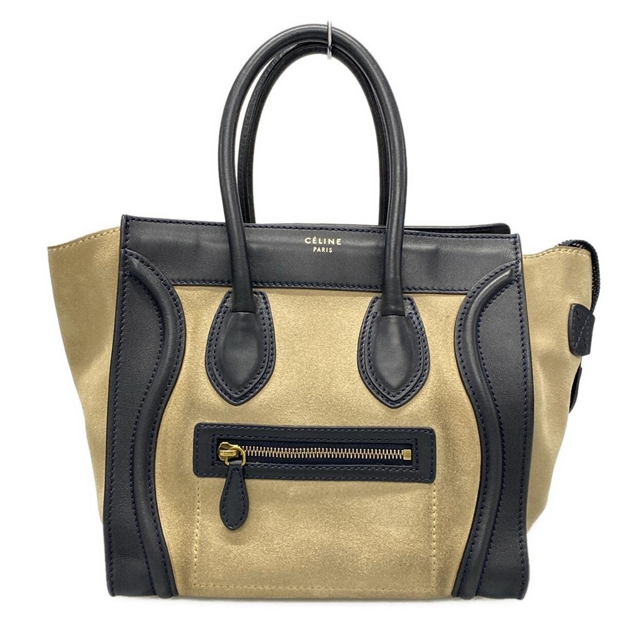 Auth CELINE Luggage Micro Shopper - Cream Black Suede Auth CELINE Luggage Micro Shopper - Cream Black Suede