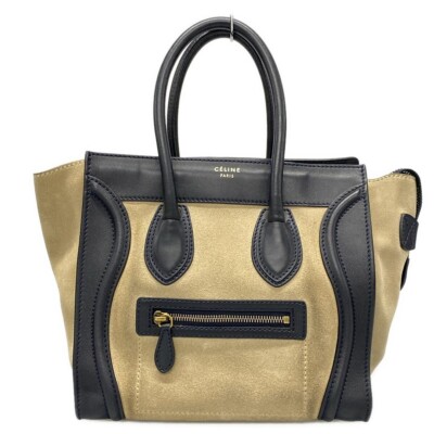 Auth CELINE Luggage Micro Shopper - Cream Black Suede Auth CELINE Luggage Micro Shopper - Cream Black Suede