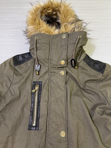 GUESS Women's Zipped Pockets Faux-Fur Leather Trim Hooded Parka Olive Size: XL - Picture 16 of 23