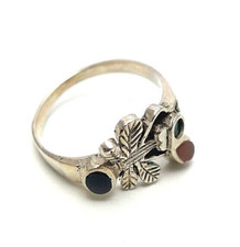 710. Multicolor Ring  drei verschiedenfarbige Steine Blätter 925er Silber RG.53