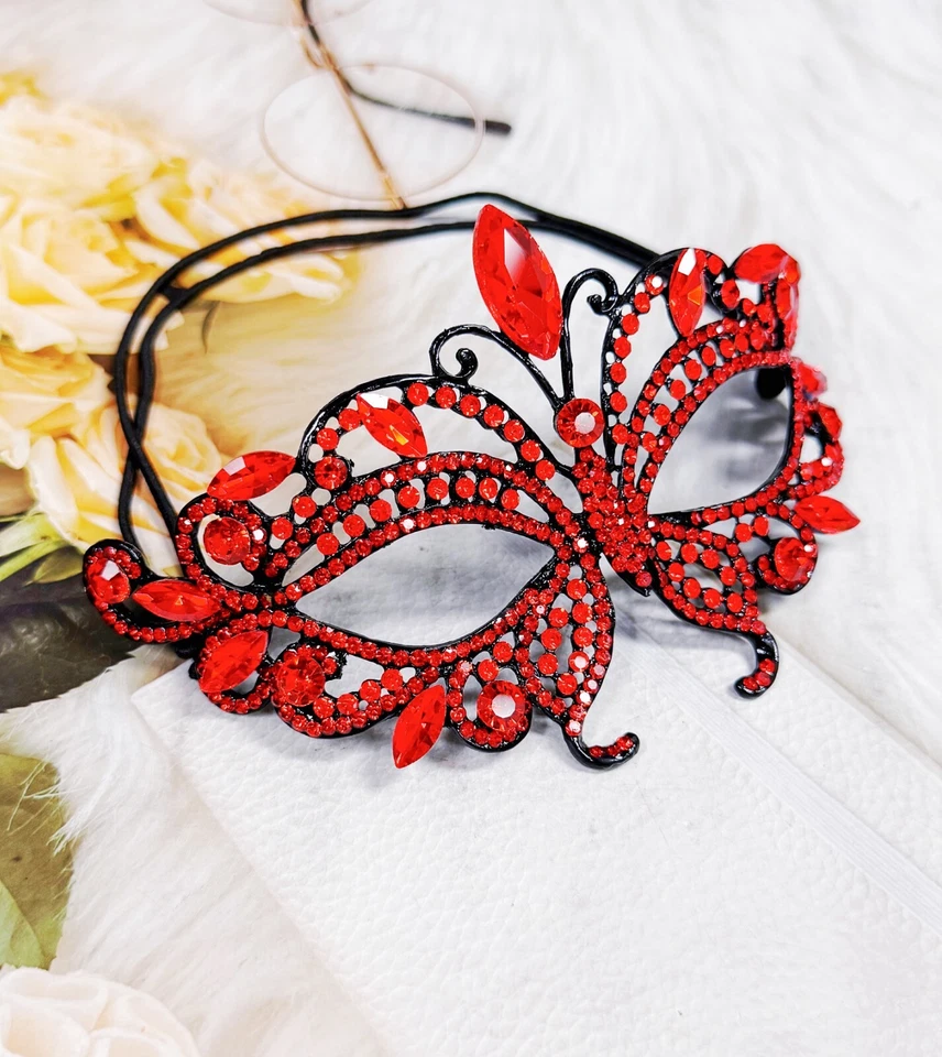Red Crystal Masquerade Mask, Black Mask, Party Mask, Wedding Mask, Venetian Mask - Image 4 of 4