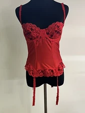 Vintage Red Promise by Poirette Bustier w/Metal Garters Size 36