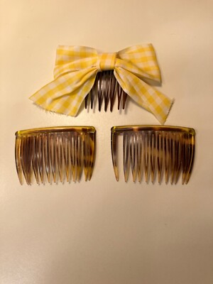 Vtg Set Lot 3 Tortoise Hair Side Combs Mod Boho 80's Hip Prom Wedding Salon BOW