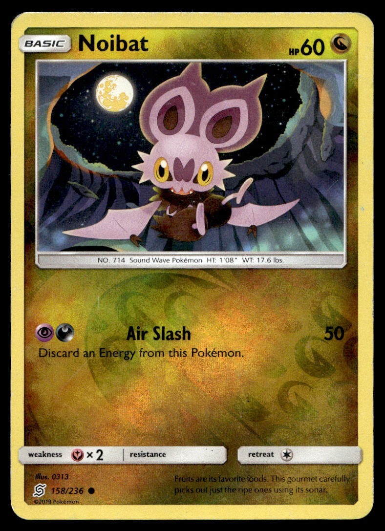Noibat 158/236 Pokemon Card Unified Minds Rev Holo Common 60 HP LP C21