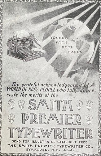World of Busy People Earth Globe 1900 SMITH PREMIER No.2 Vtg Typewriter Print Ad