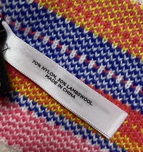 Talbots Scarf White Orange Blue Striped Lambwool Blend New - Picture 2 of 2