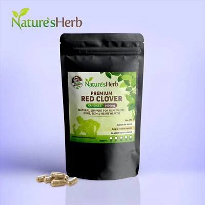 NATURES HERB Red Clover Capsules Extract 6000mg Vegan Menopause Hot Flushes Female HRT UK