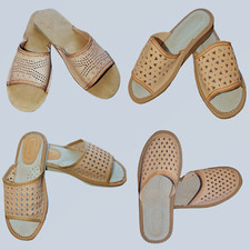 Women's leather slippers, Natural flip with open toe, Slip-on. Handmade