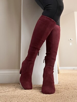 Prada Burgundy Suede Knee-High Boots