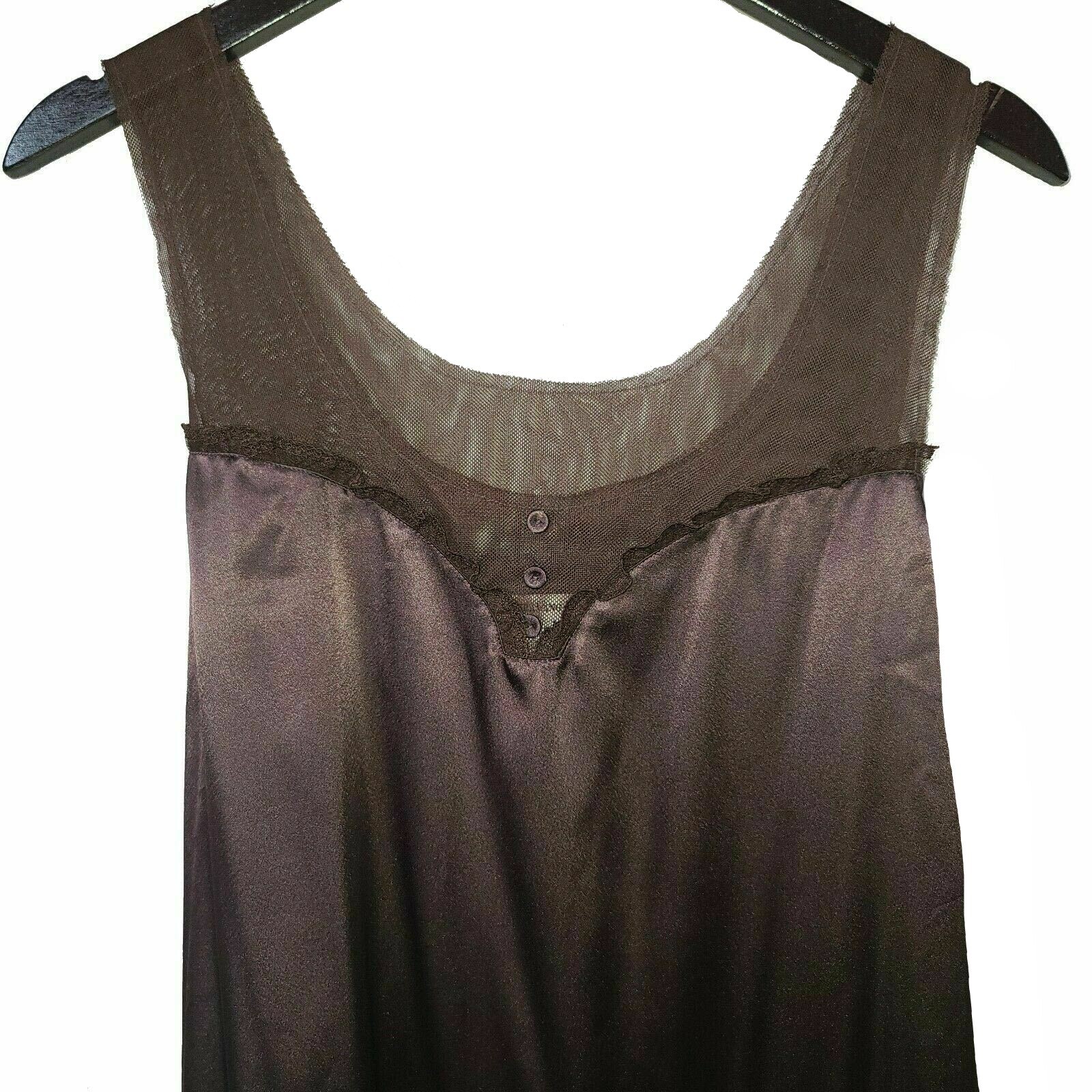 NWT $199 VERA WANG M Glossy Chocolate Satin & Mesh Chemise Nightgown & Robe Set