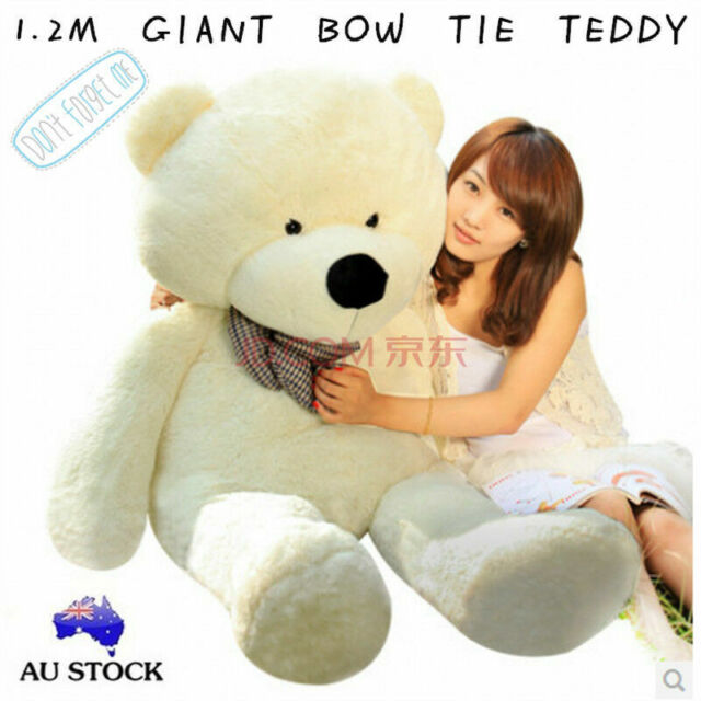 HUGE 120CM GIANT WHITE TEDDY BEAR BOW TIE CUDDLY SOFT PLUSH TOY DOLL STUFFED