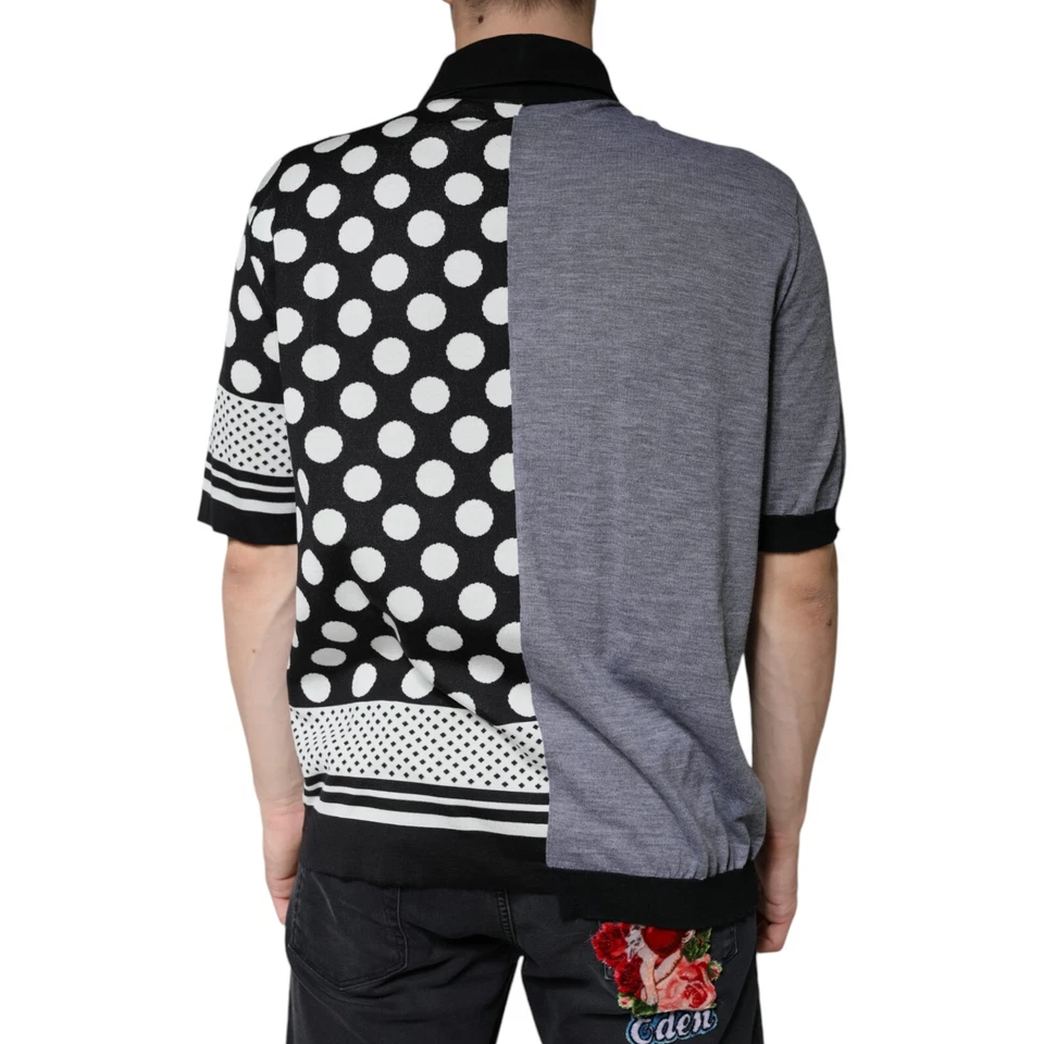 DOLCE & GABBANA T-shirt Black White Polka Dot Collared Polo IT52/US42/XL 1880usd - Image 3 of 4