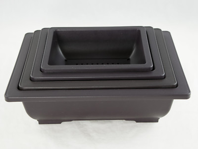 4 Mix 6.25''-10'' Rectangular Plastic Bonsai, Cactus / Succulent Pot - Dark Brown 