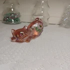 Fenton Hand Painted Pink Iridescent Cat